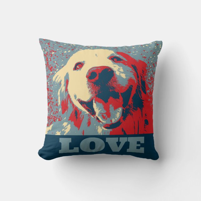 Coussin Amour stylisé de golden retriever (Recto)