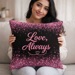 Coussin Amour, Toujours Rose Paillettes Noir Romantique