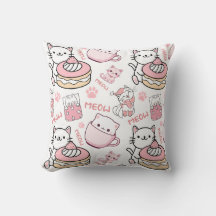 Coussin Amoureux de les chats rose et blanc mignon