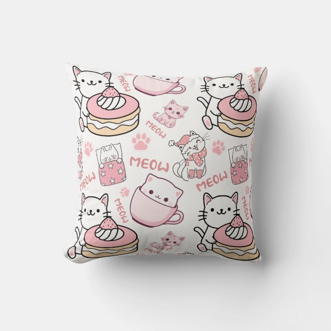 Coussin Amoureux de les chats rose et blanc mignon (Recto)