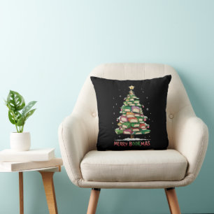 Coussin Amoureux de livres de Noël Arbre Bibliothécaire Jo