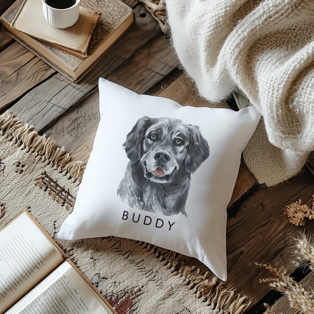 Coussin Amoureux des chiens de recherche d'aquarelle perso (Créateur téléchargé)