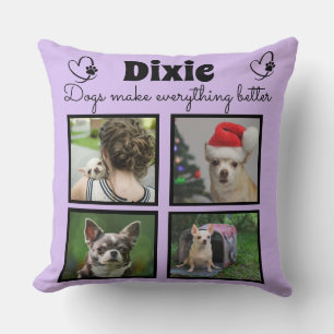 Coussin Amoureux des chiens personnalisé 4 photo collage