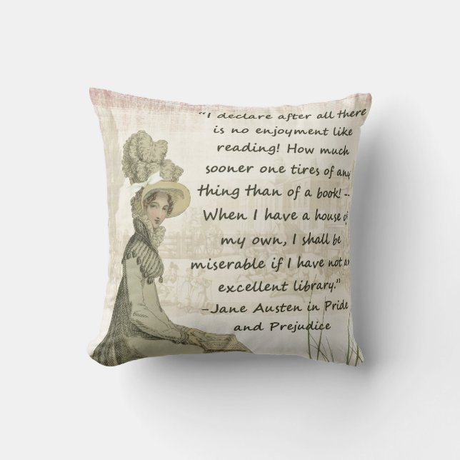 Coussin Amoureux des livres de Jane Austen (Recto)