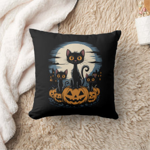 Coussin Amoureux du chat noir Halloween Nuit étoilée Van G