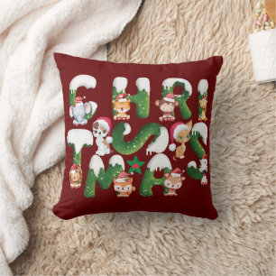 Coussin Amusant Alphabet de Noël avec animal sauvage