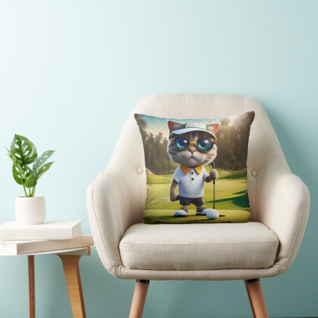 Coussin Amusant Animé Cat Golf Player, (Chaise)