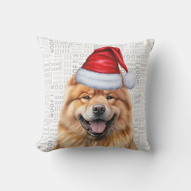 Coussin Amusant Chow Chow Chien Aquarelle Noël (Recto)