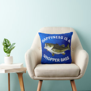 Coussin Amusant "Le bonheur est" Basse à grande bouche sur