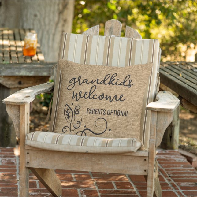 Coussin Amusant Petits-Enfants Bienvenue Sur Faux Jute Tex (Chaise)