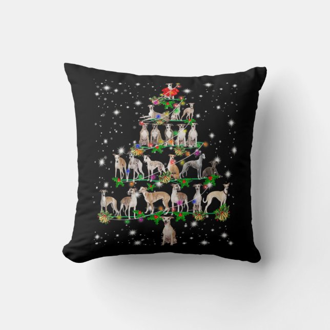 Coussin Amusant Whippet Noël Arbre Ornament Décor cadeau (Recto)