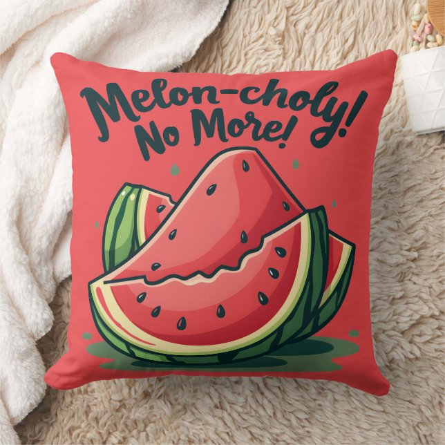 Coussin Amusante Pun de pastèque "Melon-choly No More" (Couverture)