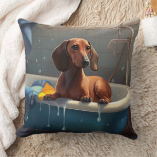 Coussin Amusement du dachshund au bain 