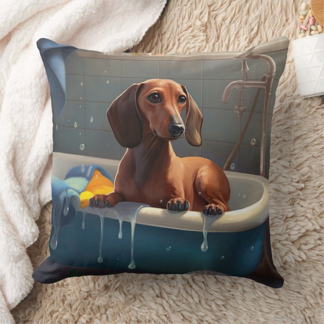 Coussin Amusement du dachshund au bain  (Couverture)