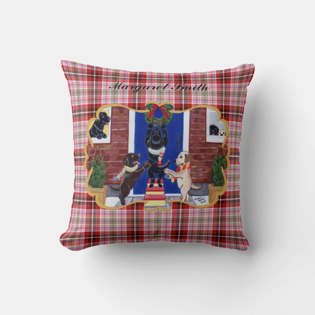 Coussin Amusement personnalisé de Noël de labrador (Recto)