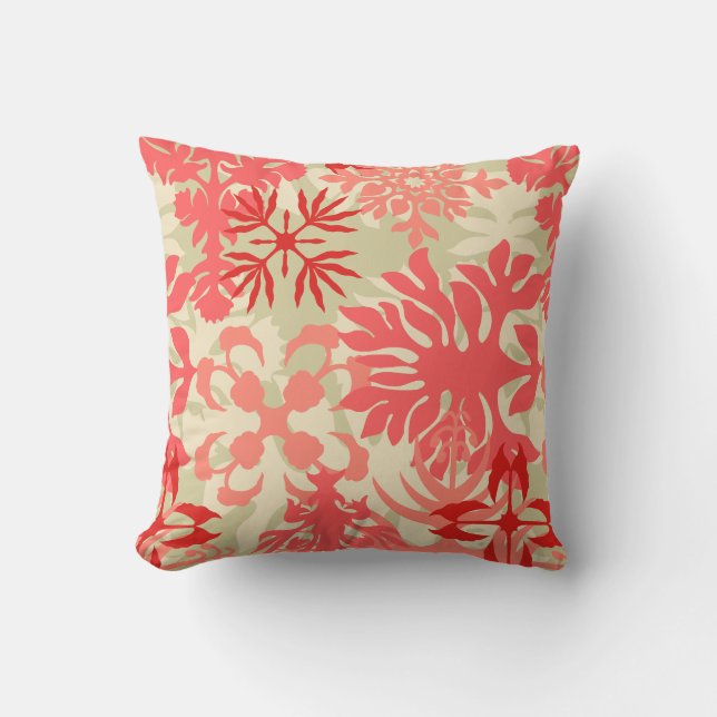 Coussin Anahola Bay Hawaiian Abstrait Floral Coral (Recto)