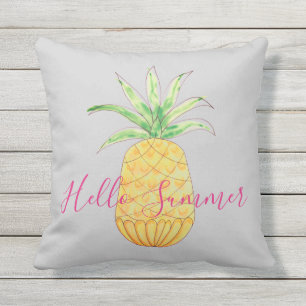 Coussin Ananas Bonjour Été Gris Jaune Aquarelle