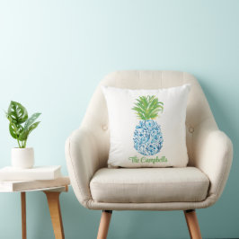 Coussin Ananas Chinoiserie Bleu Blanc Préppy Nom