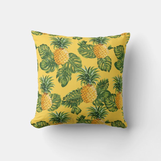 Coussin Ananas et feuille tropical sur l'or (Recto)