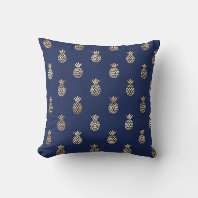 Coussin Ananas Gold sur Navy Blue (Recto)