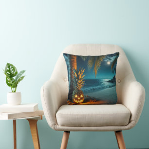 Coussin Ananas Jack-o-lanterne Sur Une Plage