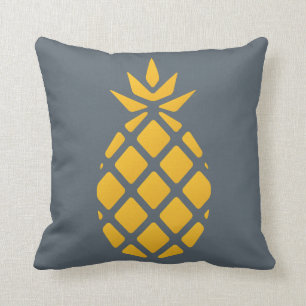 Coussin Ananas moderne jaune et gris d'or