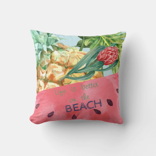 Coussin Ananas Pastèque Hibiscus Palmier Frais (Recto)