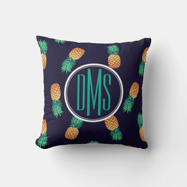 Coussin Ananas sur le monogramme de la marine | (Recto)