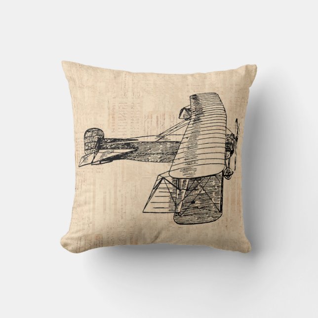 Coussin Ancien modèle d'avion antique Script beige (Recto)