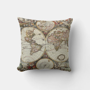 Coussin Ancienne carte des hémisphères du monde. Créé par