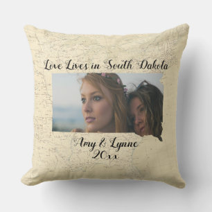 Coussin Ancienne Carte L'Amour Vit Dans Le Dakota Du Sud P