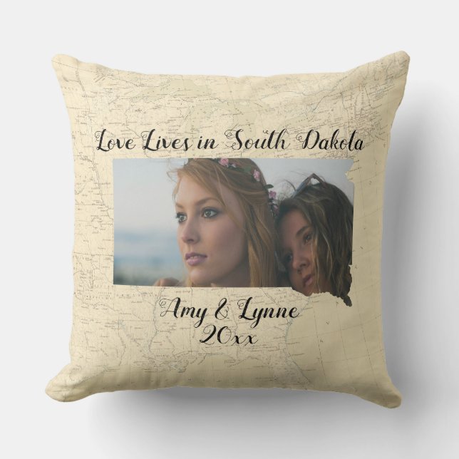 Coussin Ancienne Carte L'Amour Vit Dans Le Dakota Du Sud P (Recto)