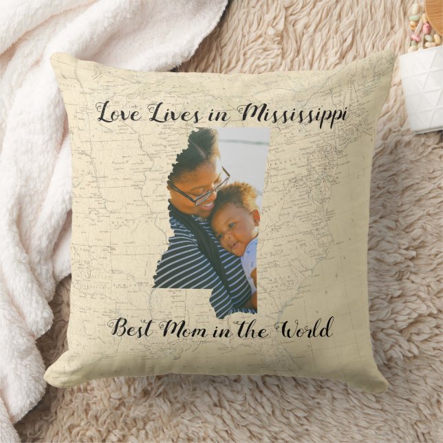 Coussin Ancienne Carte L'Amour Vit Dans Le Mississippi Sta (Couverture)