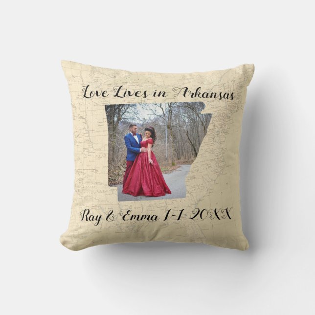 Coussin Ancienne Carte L'Amour Vit Dans L'État De L'Arkans (Recto)