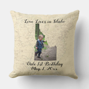 Coussin Ancienne Carte L'Amour Vit Dans L'État De L'Idaho 
