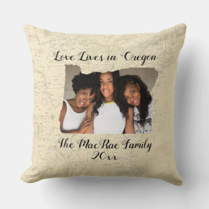 Coussin Ancienne Carte L'Amour Vit Dans L'État De L'Oregon