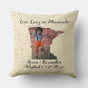 Coussin Ancienne Carte L'Amour Vit Dans L'État Du Minnesot