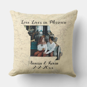 Coussin Ancienne Carte L'Amour Vit Dans L'État Du Missouri
