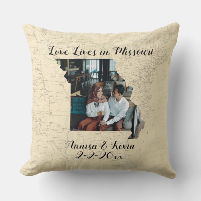Coussin Ancienne Carte L'Amour Vit Dans L'État Du Missouri (Recto)