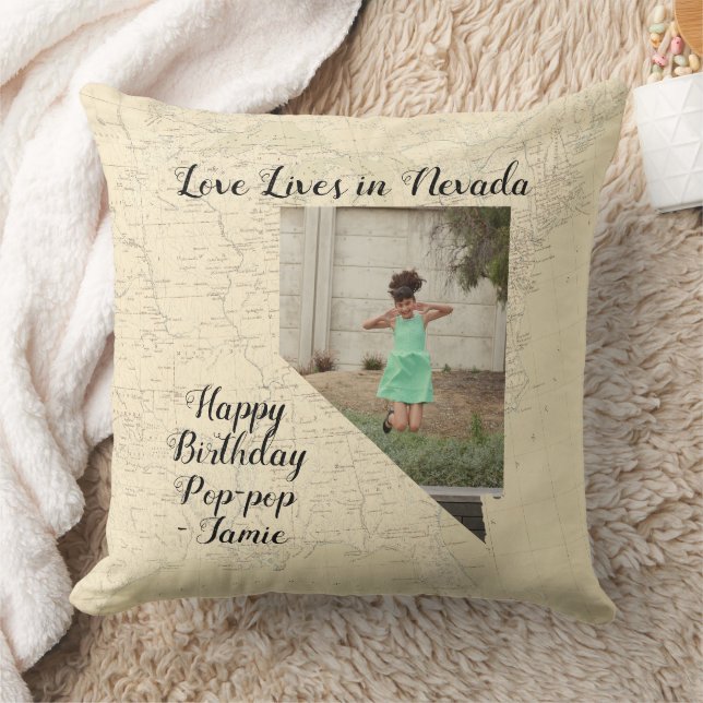 Coussin Ancienne Carte L'Amour Vit Dans L'État Du Nevada P (Couverture)