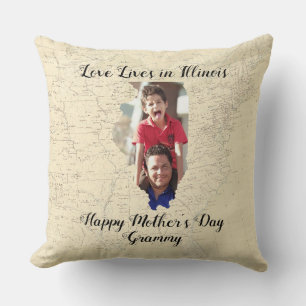 Coussin Ancienne Carte L'Amour Vit Dans L'Illinois Photo E