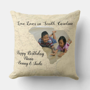 Coussin Ancienne Carte L'Amour Vit En Caroline Du Sud Phot