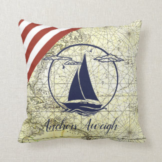 Coussin Ancienne carte marine/bateau/silhouette/ancrages a