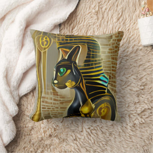 Coussin Ancienne déesse de chat égyptienne Bastet AI Art