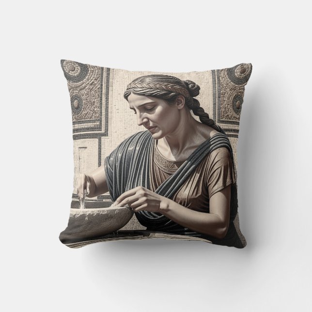 Coussin Ancient Greek Mosaic Woman Pillow Home Decor (Recto)