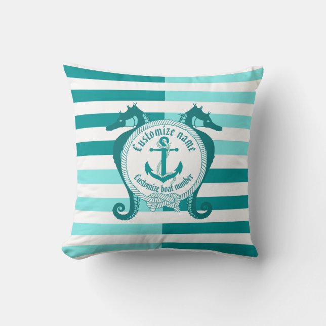 Coussin Ancrage nautique/noeud/hippocampe/chaud Aqua Marin (Recto)