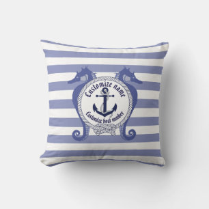 Coussin Ancrage/noeud nautique/hippocampe/nom de la person