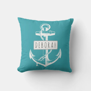 Coussin Ancrage vintage classique turquoise nautique réver