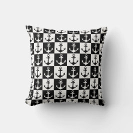 Coussin Ancre à carreaux noir et blanc