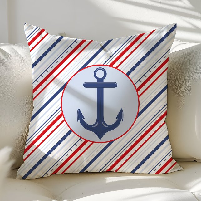 Coussin Ancre Bleu et Red Stripes de la marine nautique (Créateur téléchargé)